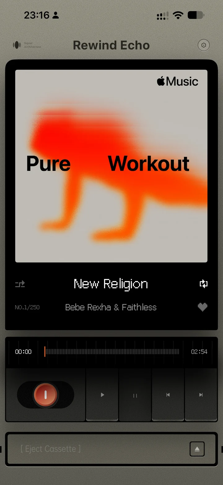 Player: album artwork above a black mechanical deck